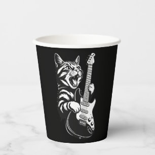 Cool Music Love   Rock Cat Playing Electric Guitar Paper Cups