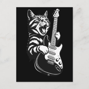 Cool Music Love   Rock Cat Playing Electric Guitar Postcard
