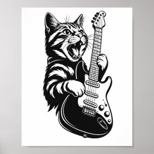 Cool Music Love   Rock Cat Playing Electric Guitar Poster