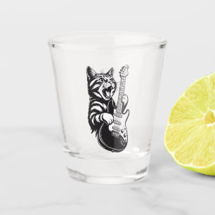 Cool Music Love Rock Cat Playing Electric Guitar Shot Glass