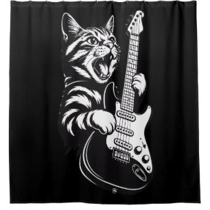 Cool Music Love   Rock Cat Playing Electric Guitar Shower Curtain