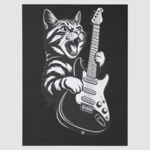Cool Music Love   Rock Cat Playing Electric Guitar Tissue Paper