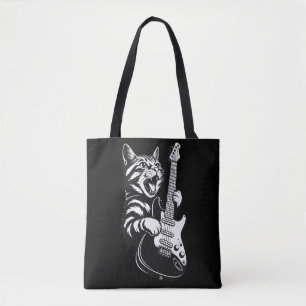 Cool Music Love Rock Cat Playing Electric Guitar Tote Bag
