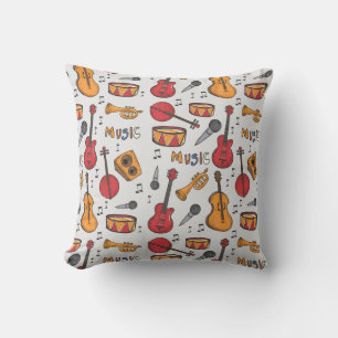 Cool Music Themed Banjo Drums Guitar Violin More Cushion