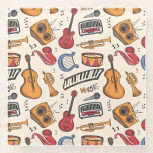 Cool Music Themed Piano Drums Guitar Violin More Glass Coaster
