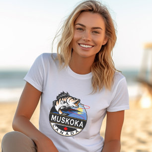 Cool Muskoka Canada Fishing Outdoors Crest T-Shirt