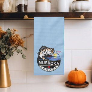Cool Muskoka Canada Fishing Outdoors Crest Tea Towel