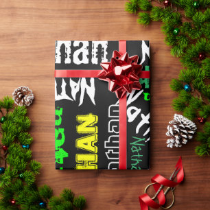 Cool Name Collage Modern Typography Custom Wrapping Paper