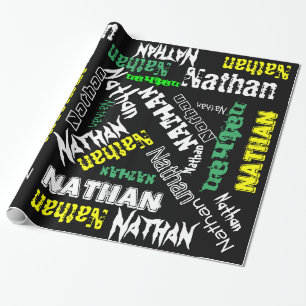 Cool Name Collage Modern Typography Custom Wrapping Paper