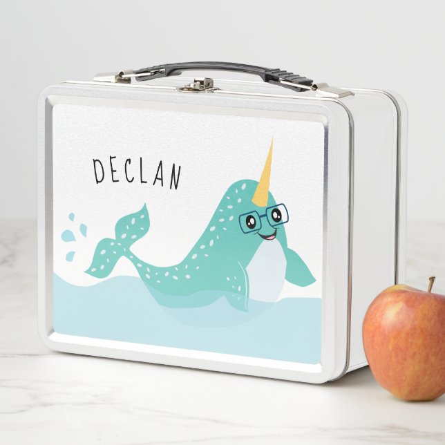 Cool Narwhal with Glasses Metal Lunch Box (In Situ)