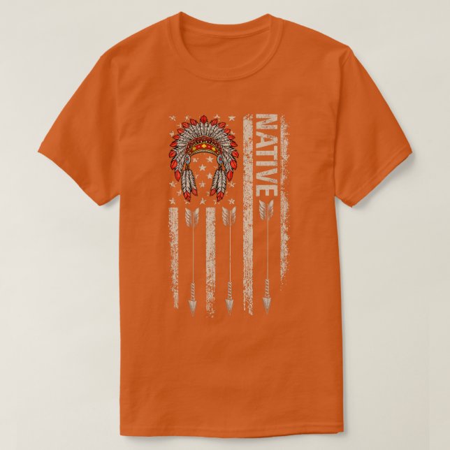 Cool Native American Feather Arrow Flag Headdress  T-Shirt (Design Front)
