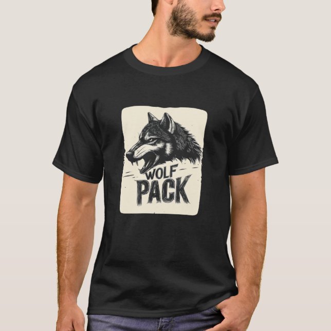 Cool Natural Wolf Outfit with Wolf Pack Speech Des T-Shirt (Front)