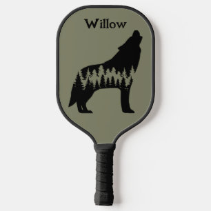 Cool Nature Outdoor Trees Wolf Modern Monogram Pickleball Paddle