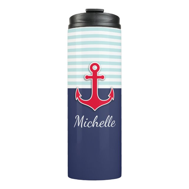 Cool Nautical Navy Blue Design Personalised Thermal Tumbler (Front)