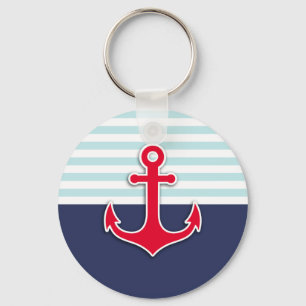 Cool Nautical Navy Blue Red Anchor Design Key Ring