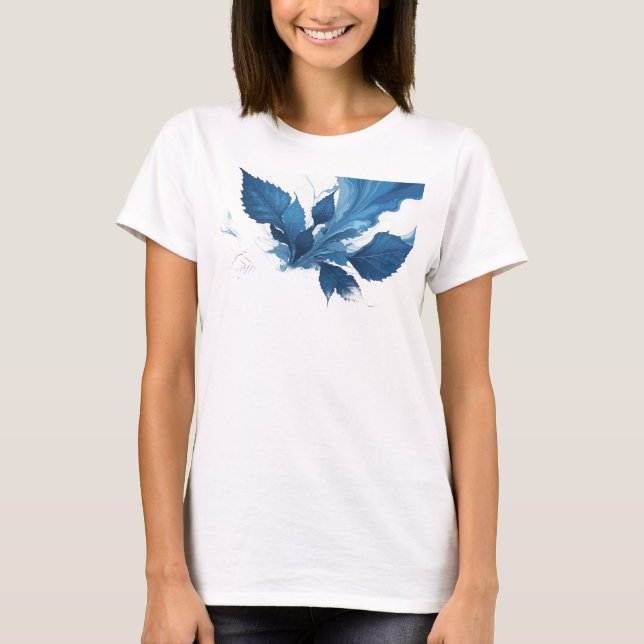 Cool Navy Abstract Leaves Trendy Tee (Front)