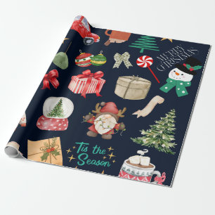 Cool navy blue classic Traditional Christmas Wrapping Paper