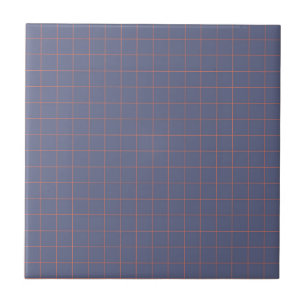 Cool Navy Blue & Terracotta Chequered Pattern Tile