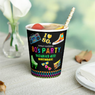 Cool Neon 80's Birthday Party Paper Cups