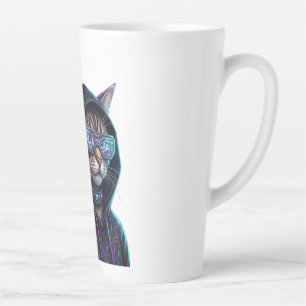 Cool Neon Cyberpunk Tabby Cat Futuristic Gamer Latte Mug