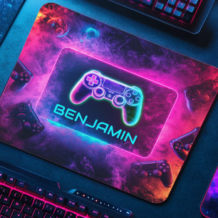 Cool Neon Gamer Controller Personalised Mouse Pad