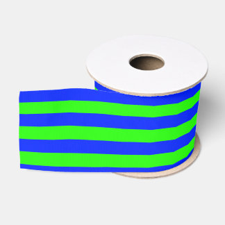 Cool Neon Green And Blue Stripes Grosgrain Ribbon
