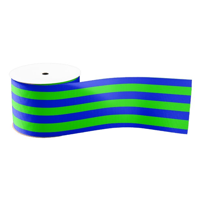 Cool Neon Green And Blue Stripes Grosgrain Ribbon (Spool)