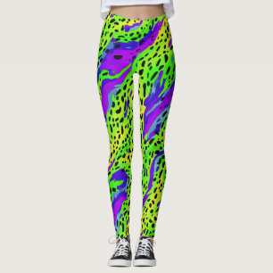 Cool Neon Green And Purple Animal Print Pattern Leggings