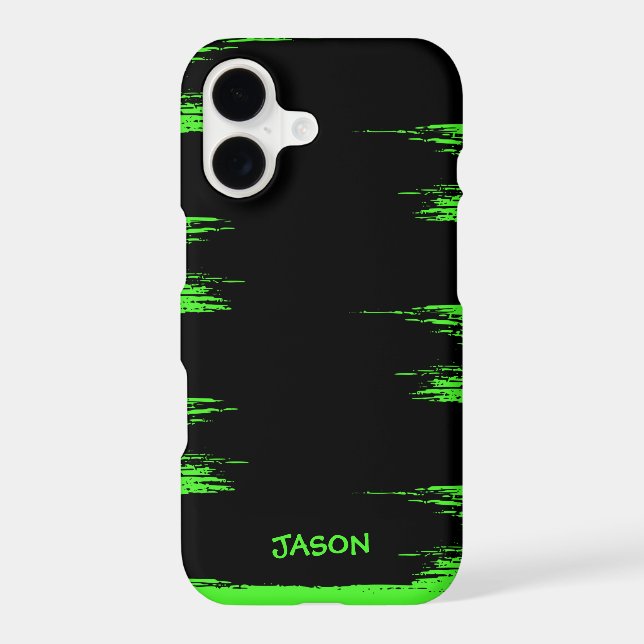 Cool Neon Green Brush Stroke Background Customised iPhone Case (Back)