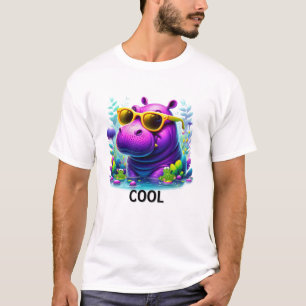 Cool Neon Hippo Lounging in the Swamp T-Shirt