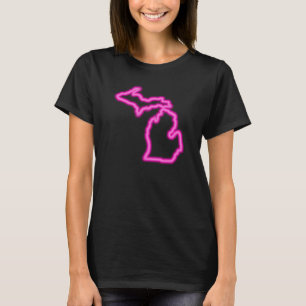Cool Neon Magenta Map of Michigan T-Shirt