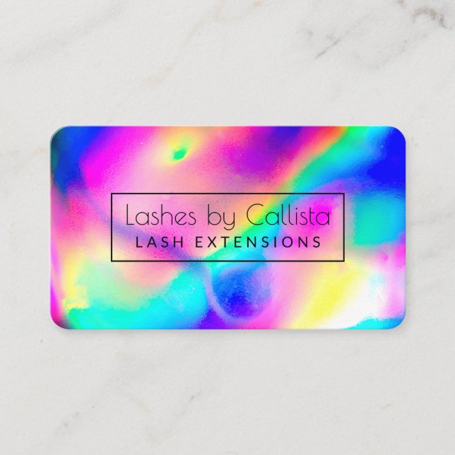 Cool Neon Unicorn Holographic Lash Artist Business Card (Front)