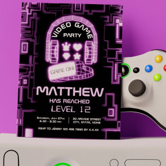 Cool Neon Virtual Reality Kids Video Game Invitation