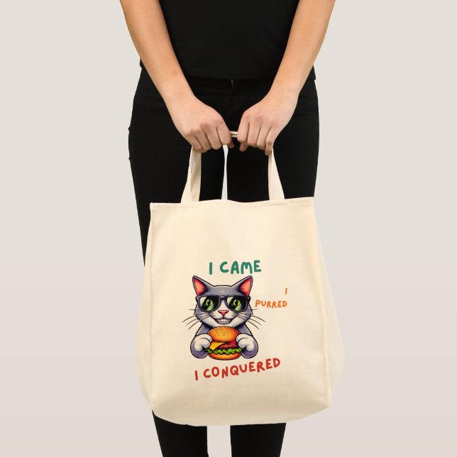 Cool nerd cat with hamburger tomcat cheeseburger tote bag (Front (Product))