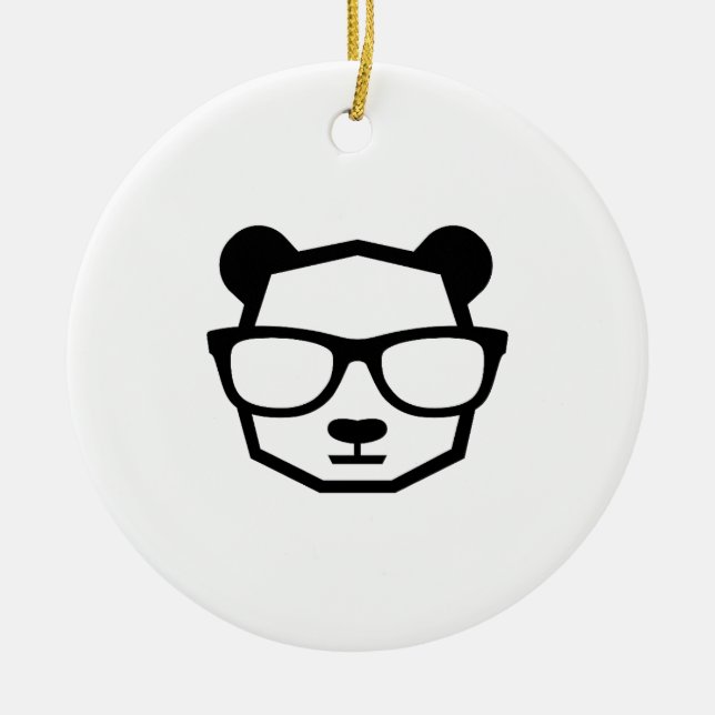 Cool Nerd Panda Geometric Icon Ceramic Tree Decoration (Front)