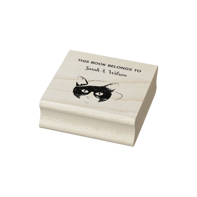 Cool Nerdy Art Cat Book Belongs Personalised Book Rubber Stamp (Stamp)