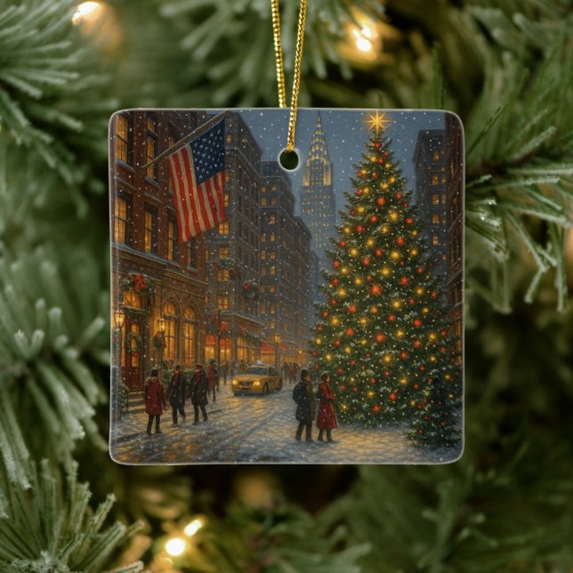 cool new york christmas streets ceramic ornament (Tree)