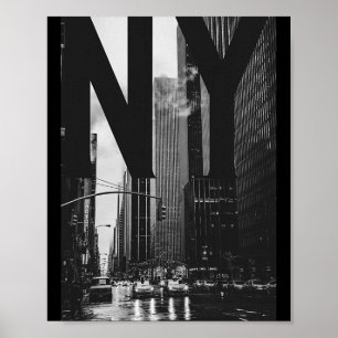 Cool New York City Abstract Skyline, Black & W Poster