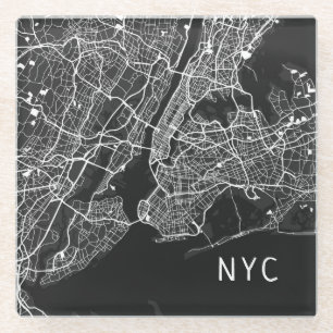 Cool New York City Map NYC Black & White Glass Coaster