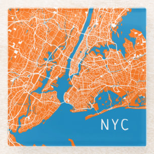 Cool New York City Map   NYC   Orange & Turquoise Glass Coaster