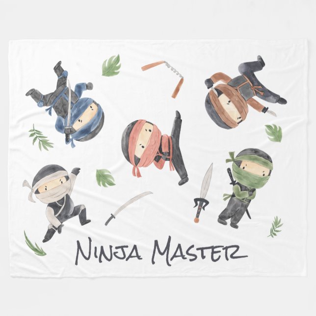 Cool Ninja Kids Customisable Gender Neutral Design Fleece Blanket (Front (Horizontal))