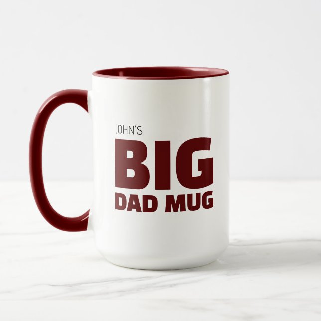 Cool Novelty Red Burgundy Custom Name Big Dad Mug (Left)