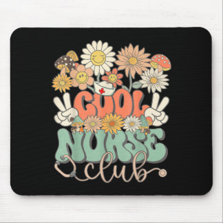 Cool Nurse Club Floral Hippie Groovy Retro Daisy Mouse Pad