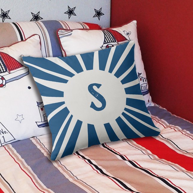 Cool Ocean Blue White Sun Mandala Monogram Cushion (https://pixabay.com/photos/bed-child-room-bedding-single-bed-2053556/)