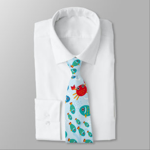 Cool Ocean Marine Life Fish and Crab Blue Tie