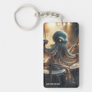 Cool Octopus Drummer Stage Rock Music Keychain