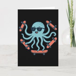 Cool Octopus Skateboarding Cartoon Card