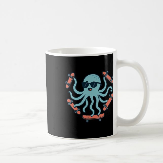 Cool Octopus Skateboarding Cartoon  Coffee Mug (Right)