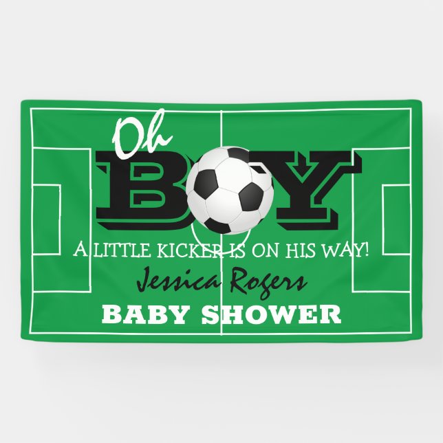 Cool 'Oh Boy' Football Soccer Sport Baby Shower Banner (Horizontal)