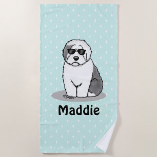 Cool Old English Sheepdog (Grey 1) Cute Funny Beach Towel